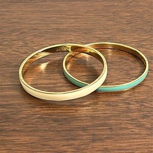 Pair J. Crew Slim Enamel Turquoise & Creamy White Gold Trimmed Bracelets